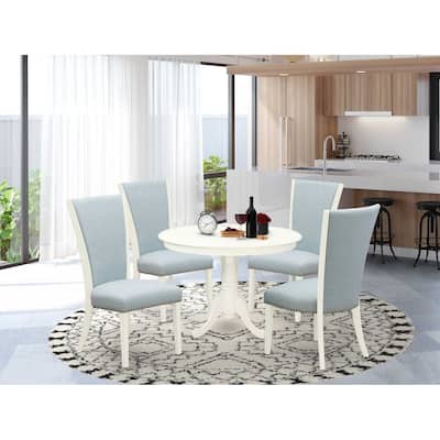 HomeStock 5-Piece Linen White Finish Solid Wood Top Dining Table with 4 Parson Chair