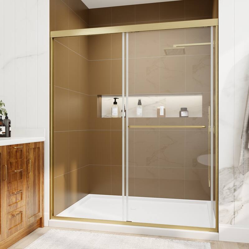 Modland 56-60"x70'' Adjustable Double Sliding Shower Door, 1/4" ANSI Glass with Nano Coating, Framed Bypass Enclosure - Brushed Gold