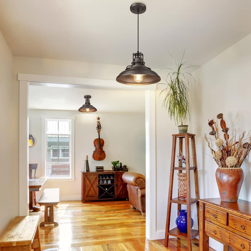 Farmhouse Vintage Barn Pendant Light Oil with Rubbed Bronze Finish