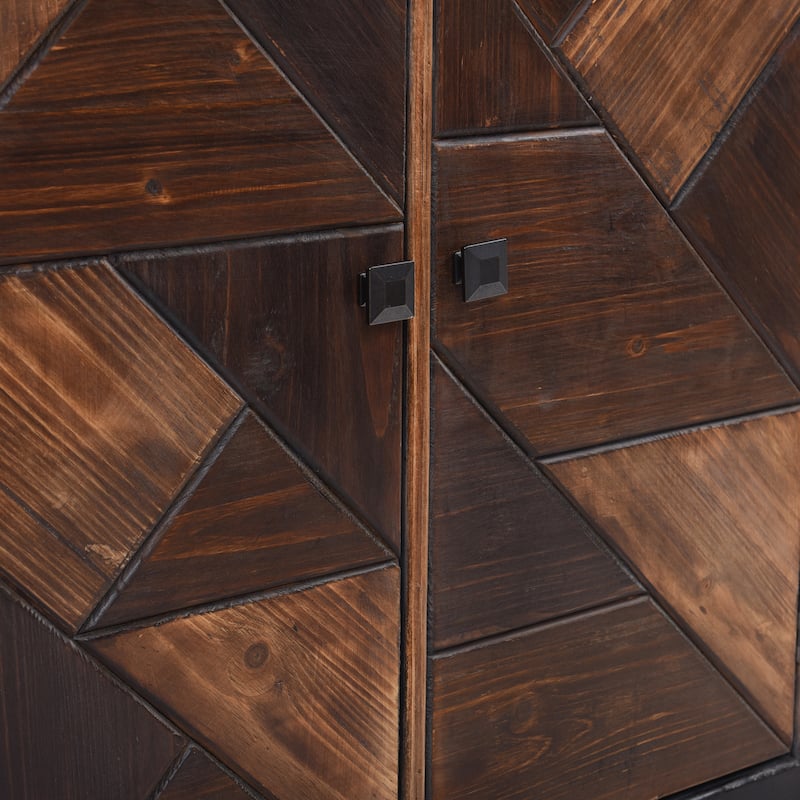 Displaced Chevron Patterned Espresso 3-Door Credenza