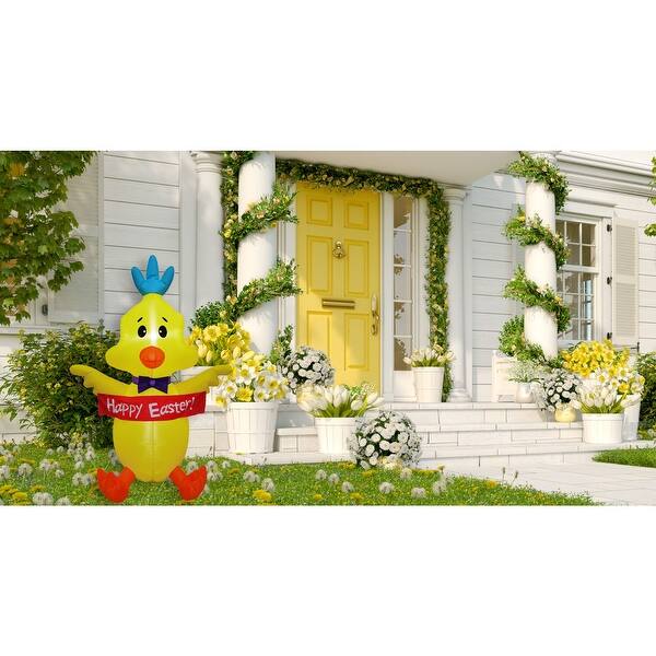 Easter Inflatables Outdoor Decorations 4ft Cute Inflatable Bunny Hold Eggs Blow