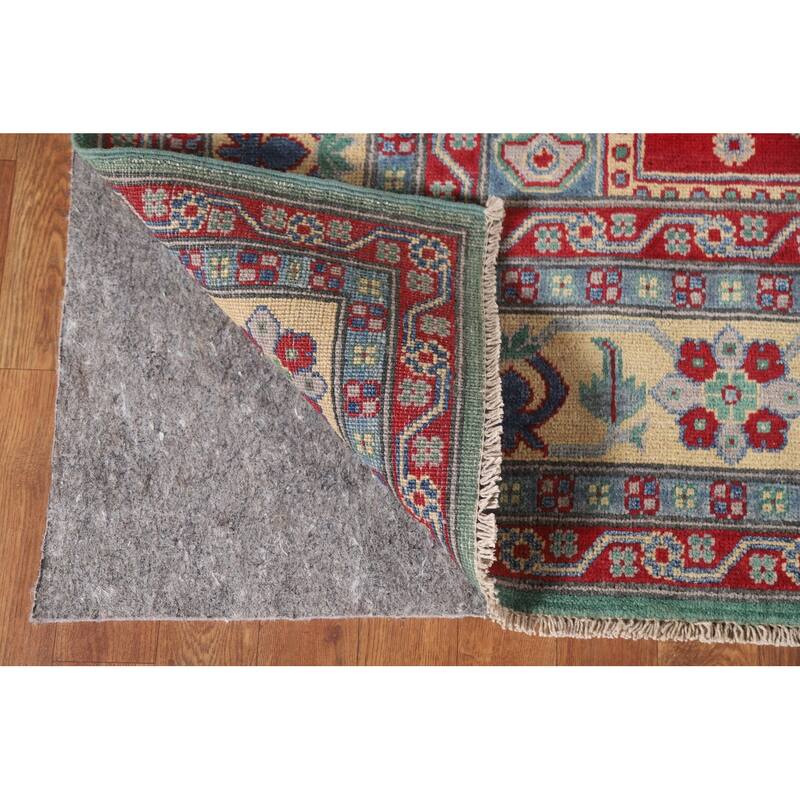 Hand Knotted Oriental 100% Wool Carpet Traditional Geometric Green Kazak Area Rug - 9' 9'' X 6' 7''