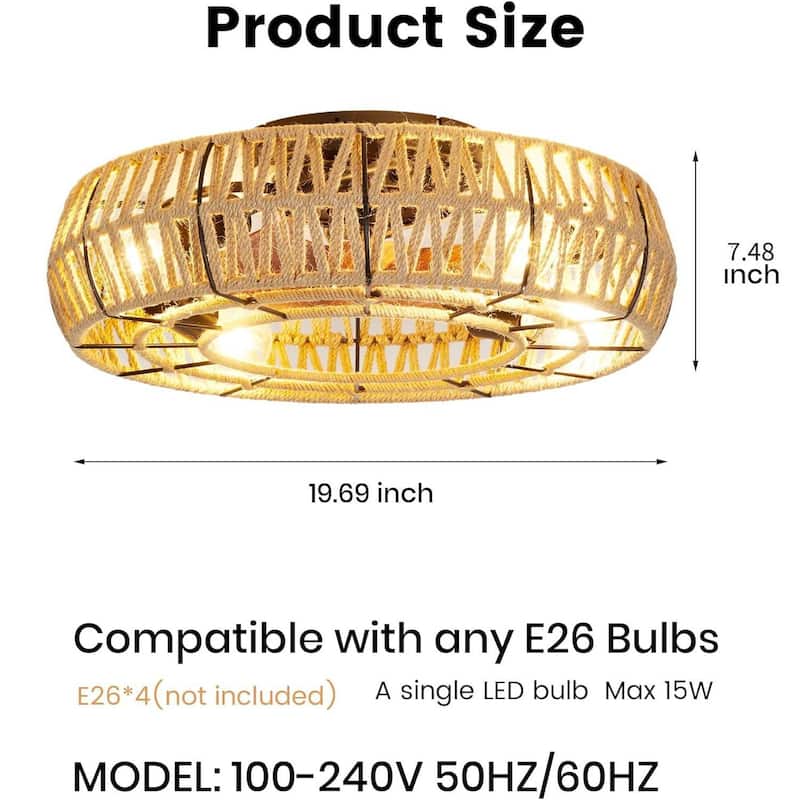 20 in 6 Speed Reversible Caged Ceiling Fan with Light Flush Mount for Bedroom Living Room