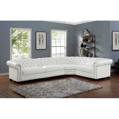 Hydeline Monaco Top Grain Leather L Shape Sectional With Feather, Memory Foam and Springs