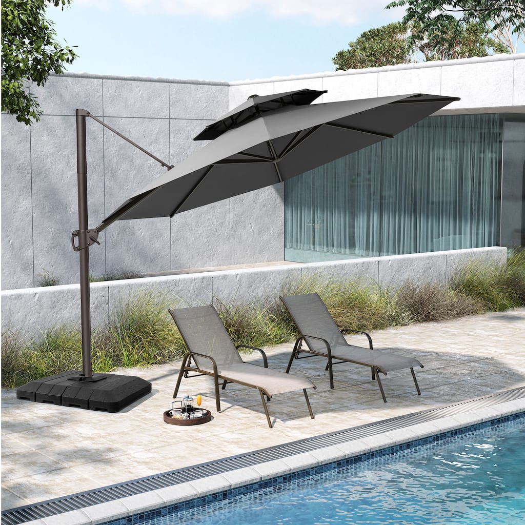 Pellebant Round Double Top Patio Cantilever Umbrella with Base