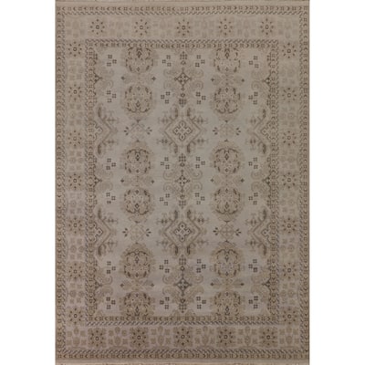 Geometric Oushak Indian Area Rug Handmade Wool Carpet - 7'11"x 9'9"