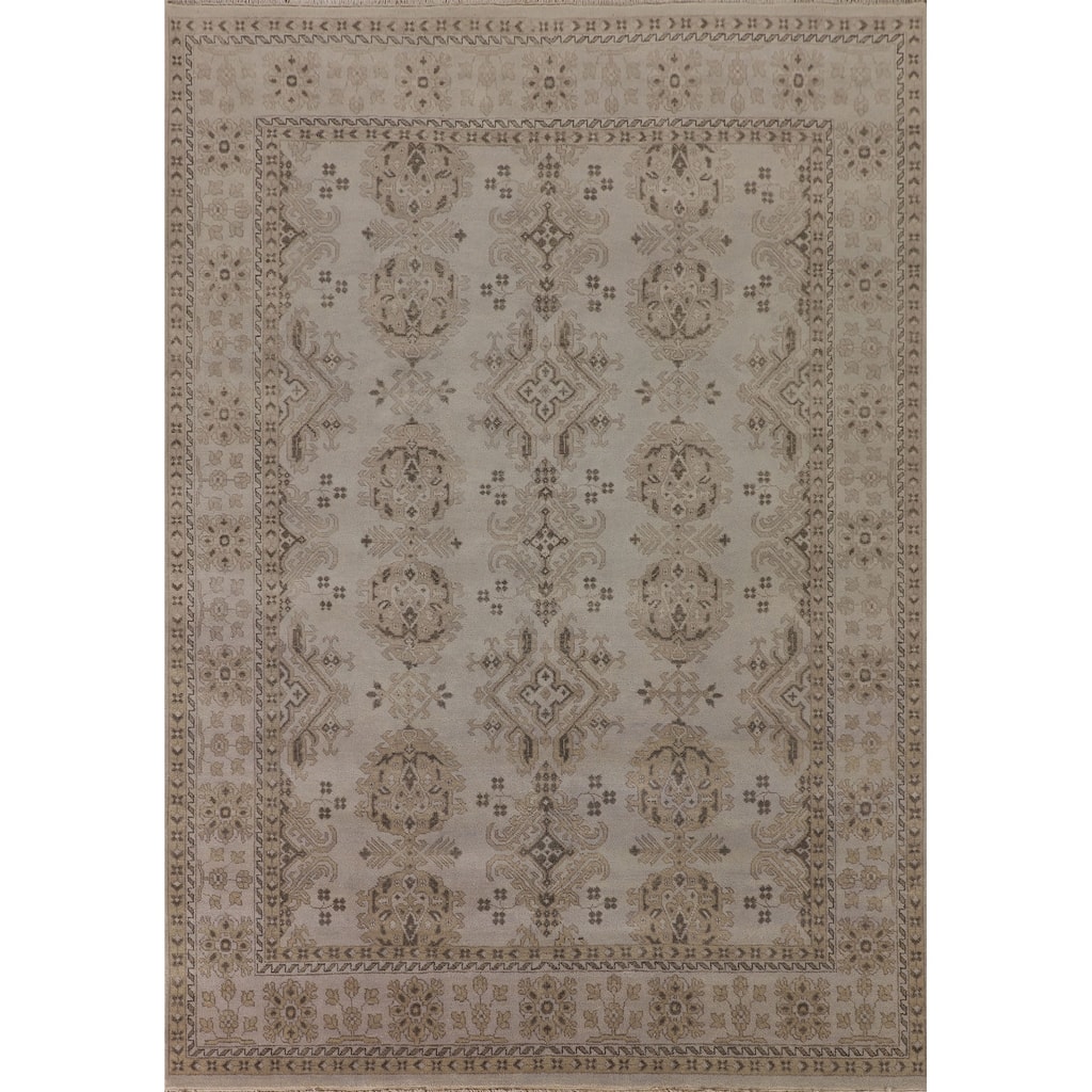 Geometric Oushak Indian Area Rug Handmade Wool Carpet - 7'11"x 9'9"