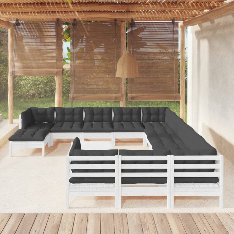vidaXL Solid Pinewood Patio Lounge Set 13 Piece with Cushions Multi Colors