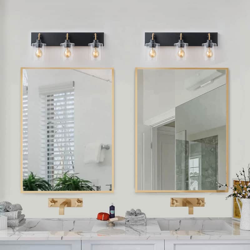 Matte Black 3-Light Bathroom Vanity Light with Cylinder Clear Glass Shade