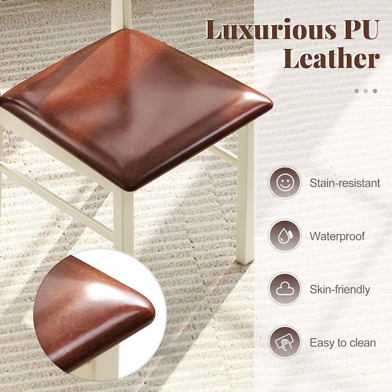 Set of 2/4 Wooden Dining Chairs PU Leather Upholstered Kitchen Chair