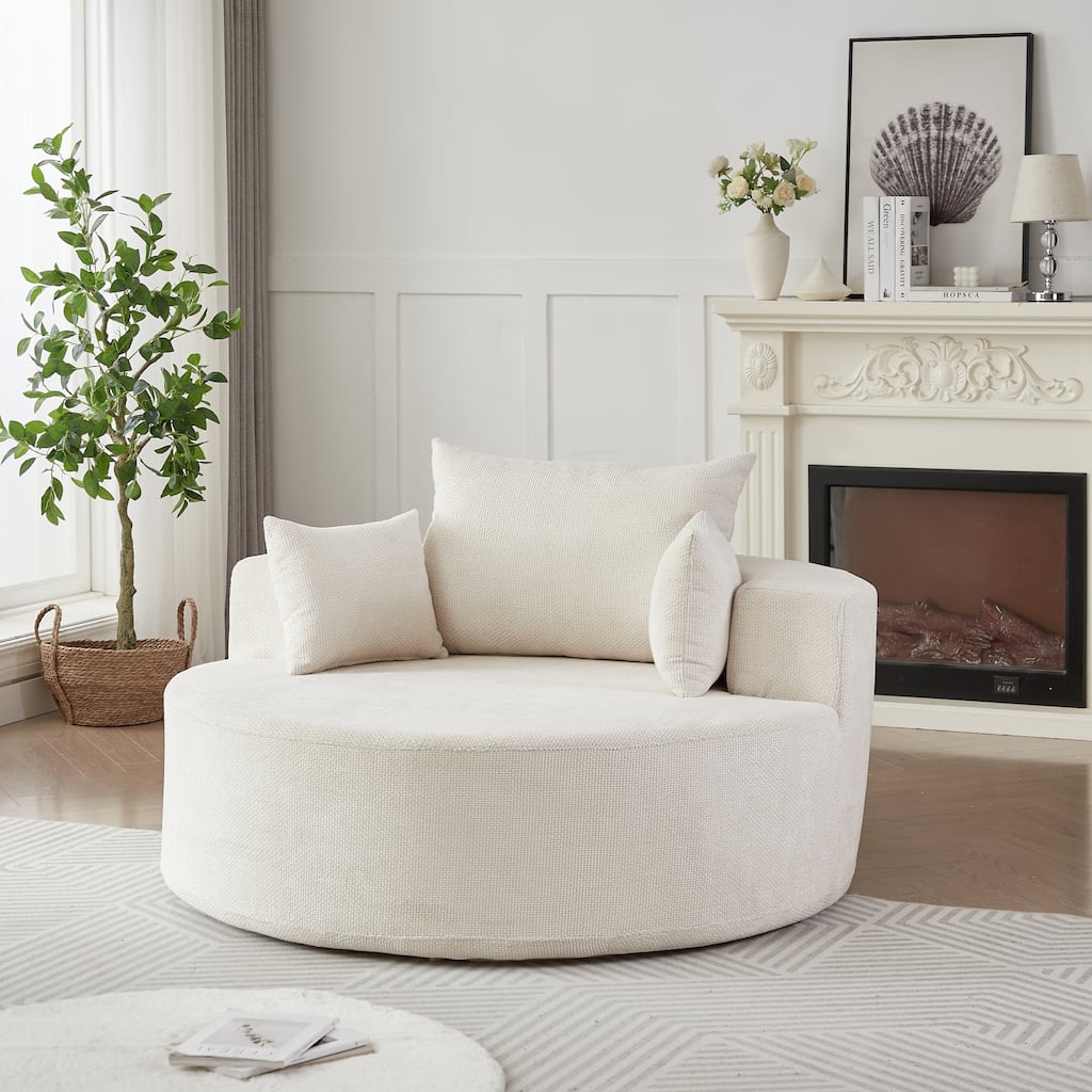 Roomfitters 55" Round Chenille Single Sofa, Oversized Cuddle Chair with 3 Accent Pillows for Living Room Bedroom