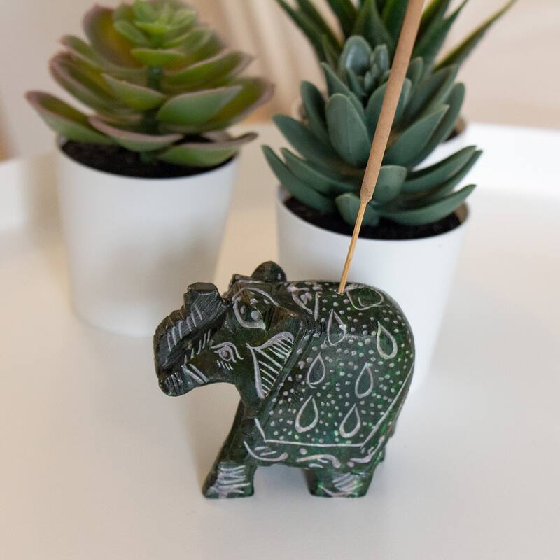 Handmade Elephant Soapstone Incense Holder with Stick Incense