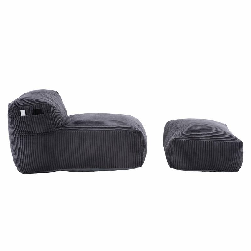 Large Memory Foam Bean Bag Chair for Adults, Corduroy Lounger Sofa with Ottoman