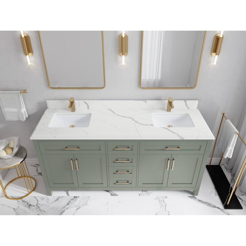 Willow Collections 72 in. W x 22 in. D Cambridge Double Sink Bathroom Vanity with Countertop - 1.5”Calacatta Laza - Evergreen