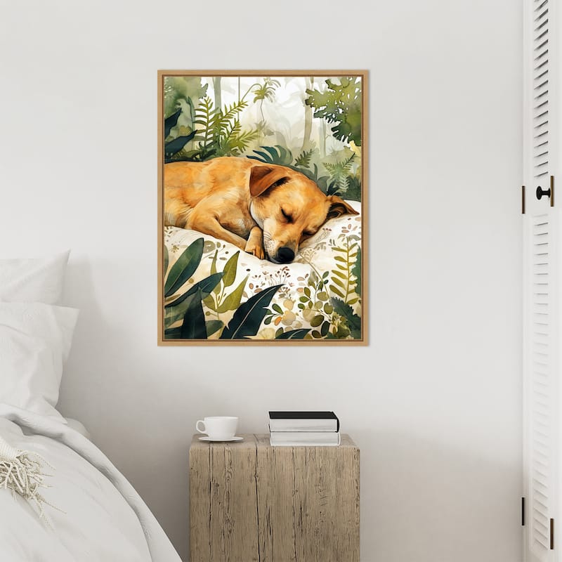 Dogs Life Pillow Time by Justyna Jaszke Framed Canvas Wall Art