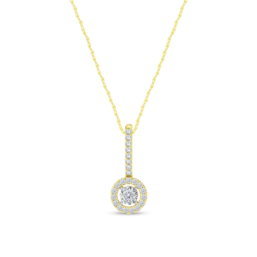 IGI Certified 1/4ct TDW Diamond Halo Pendant Necklace in 10K Gold for Women