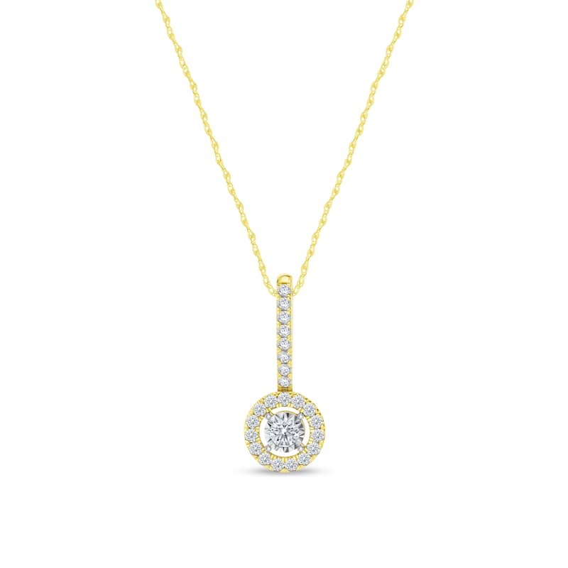 IGI Certified 1/4ct TDW Diamond Halo Pendant Necklace in 10K Gold for Women - Yellow