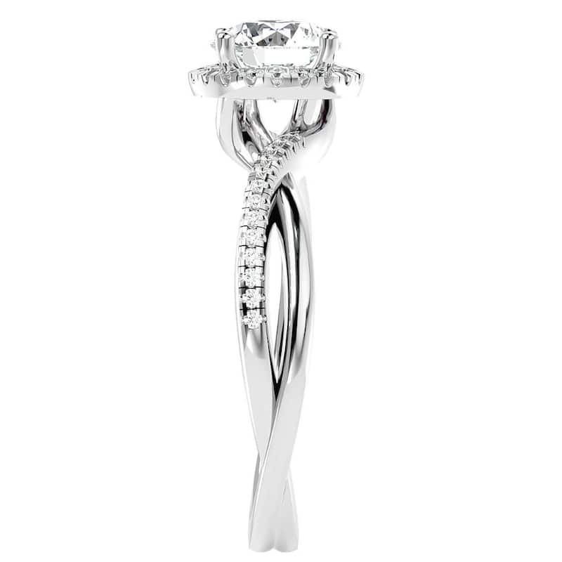 1 1/5Ct TW Moissanite & Diamond Halo Crossover Engagement in Ring Gold