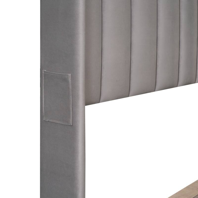 Queen Size Storage Bed Velvet Upholstered Platform Bed with a Big Drawer