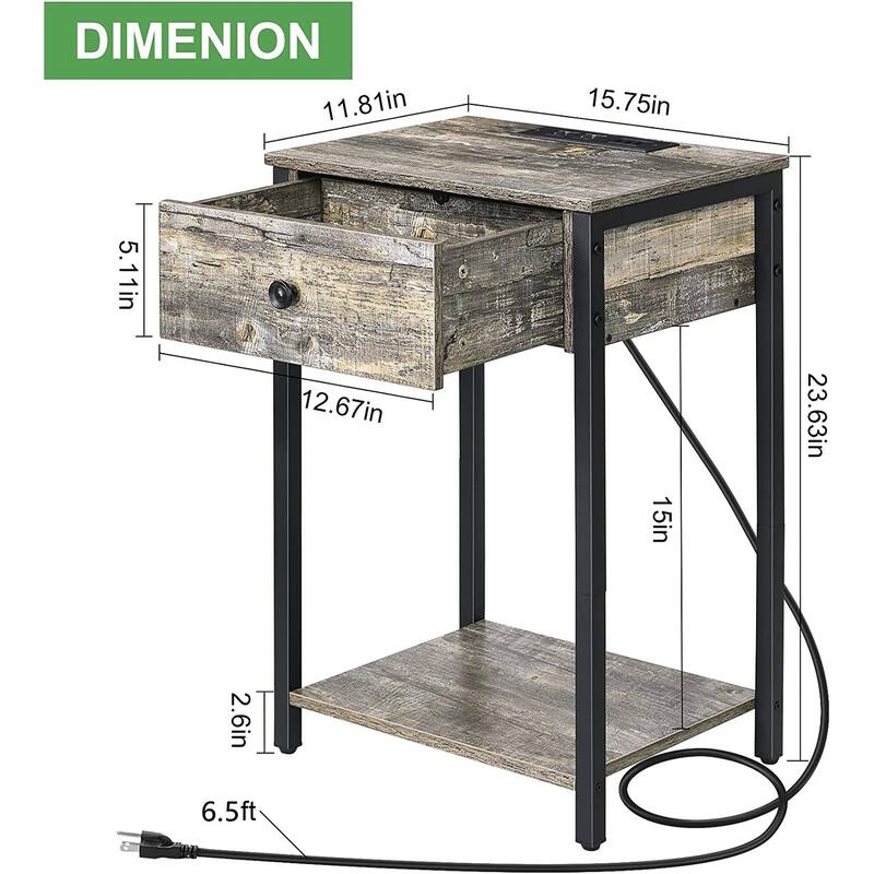 Nightstand with USB Ports and Power Outlets