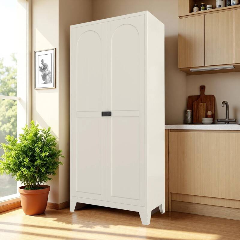 Metal Storage Cabinet with Combination Lock, Pantry Cabinet with 4 Adjustable Shelves & 2 Doors, Freestanding Steel Organizer