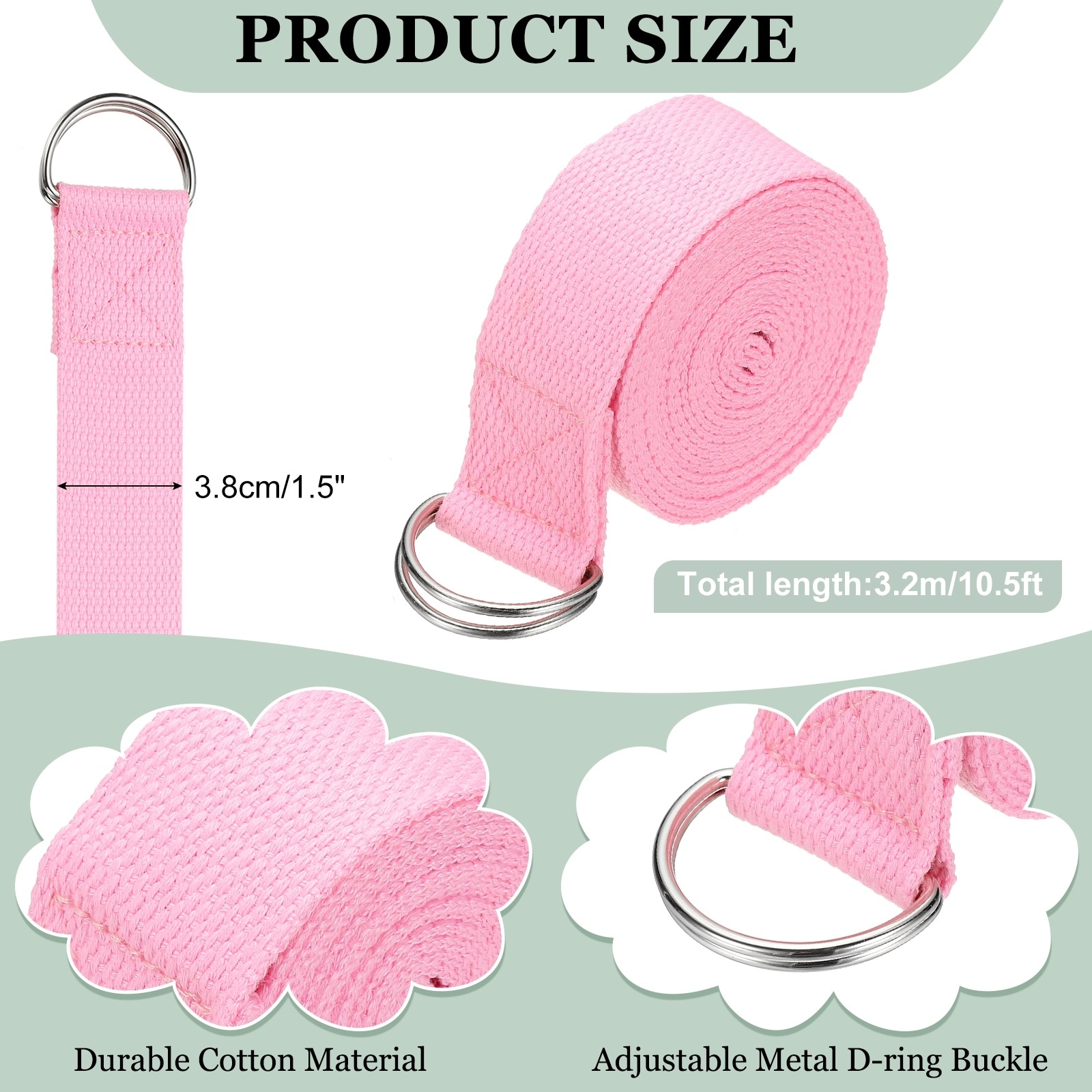 Yoga Strap for Stretching, Athletic Stretch Band with Adjustable Metal D Ring Buckle Yoga Bands