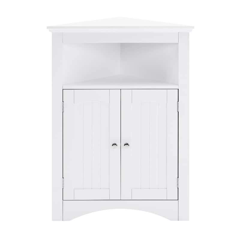 Free Standing Wooden Corner Storage Cabinet with Doors and Shelves