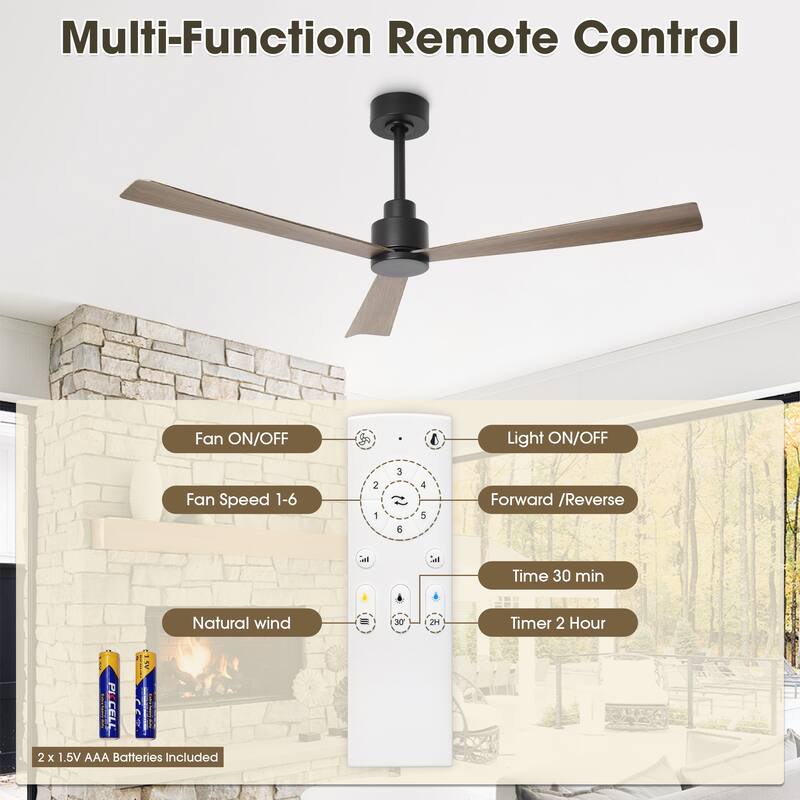 52-inch Transitional DC Motor Black Remote Indoor Ceiling Fan without Lights