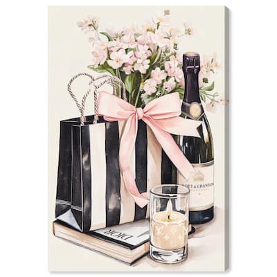 Shopping Bag and Some Drinks Canvas by Art Remedy, Gallery Wrapped