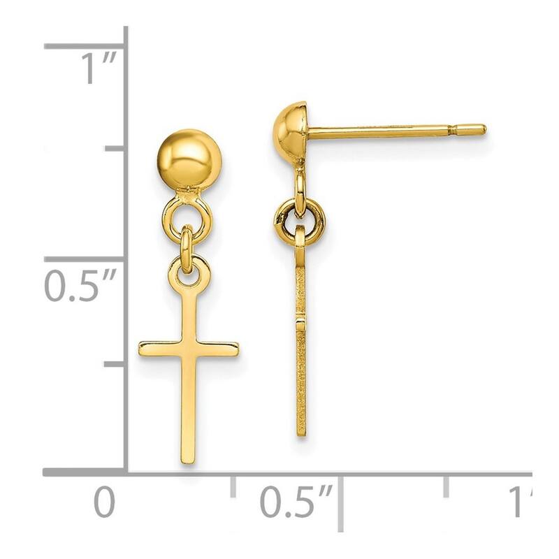 Curata 10k Yellow Gold 21x6mm Polished Cross Dangle Post Earrings
