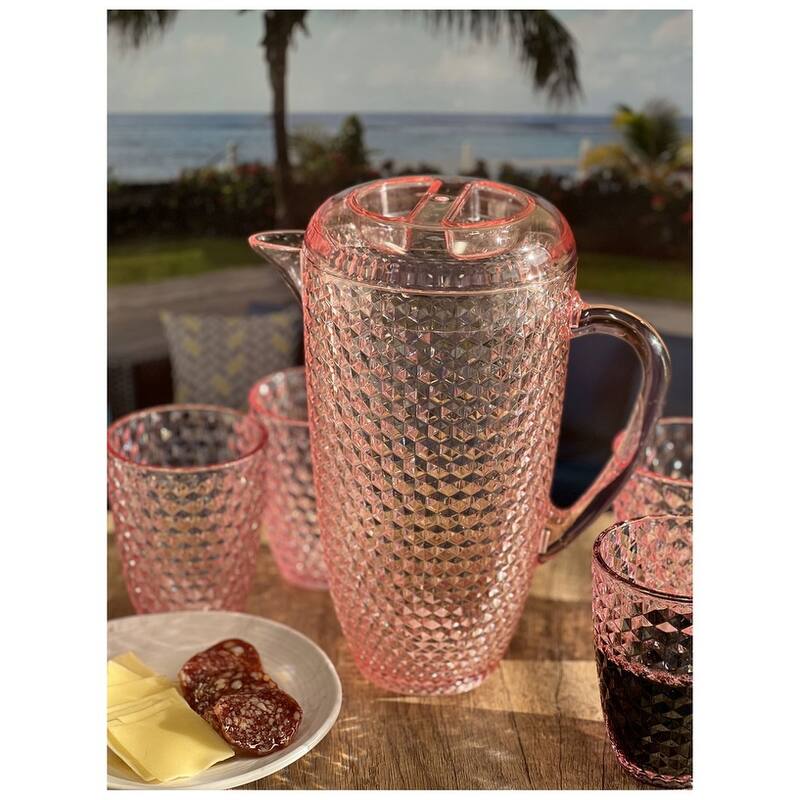 Water Pitcher with Lid, Diamond Cut Unbreakable Plastic Pitcher