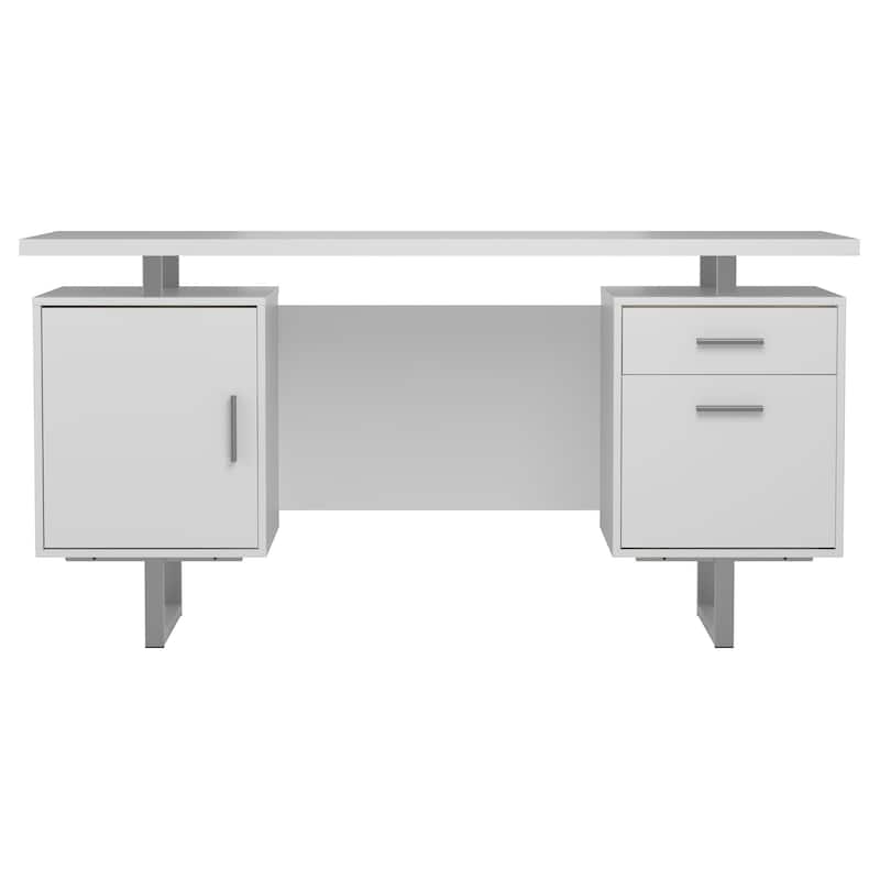 GDFStudio - Harper Modern High Gloss Computer Desk with Two Drawers, Sled Legs, and Efficient Storage Solutions