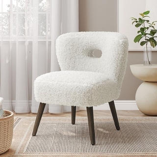 BELLEZE Modern Sherpa Accent Chair with Solid Wood Legs - White