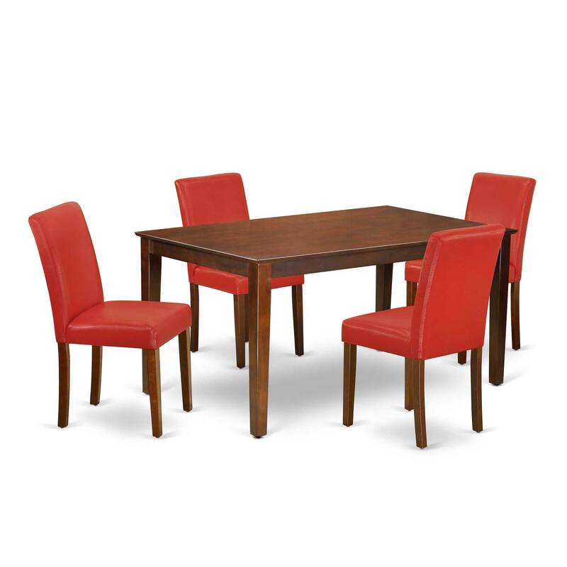Rectangle Dining Set 5Pc Table & Chairs Southwestern Firebrick Red PU Leather