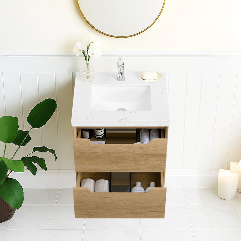 24"36"48"60"72"84" Floating Bathroom Vanity with Engineered Top Rectangulare Sink Solid Wood