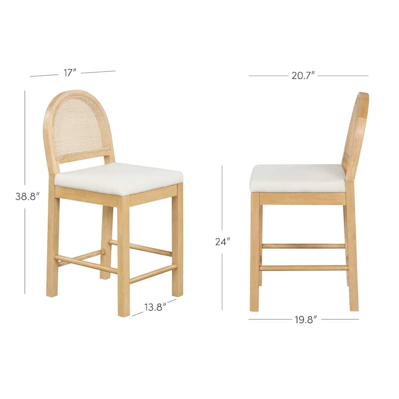 Bailey Boucle Upholstered Rattan Bar Stool or Counter Height Stool with Natural Rattan Woven Back For Kitchen Island