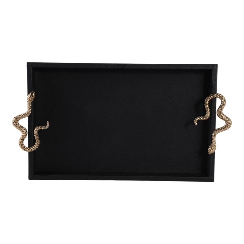 Faux Leather Snake Decorative Tray - Black/Gold, 21.75"