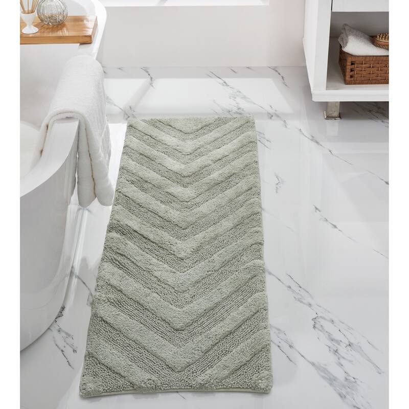 Better Trends Hugo Collection 100% Cotton Tufted Bath Rugs with Chevron Patterns, High Absorbency, Anti-Skid, Easy to Clean - 20" x 60" Runner - Sage
