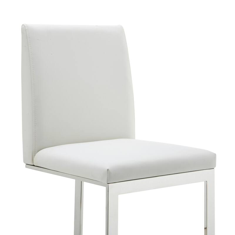Modrest Frankie Modern White Vegan Leather & Stainless Steel Counter Chair