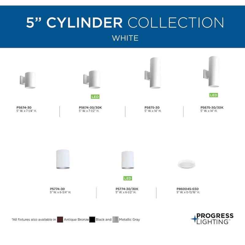 Progress Lighting P5675-30 Cylinder 2-light Wall Lantern - White