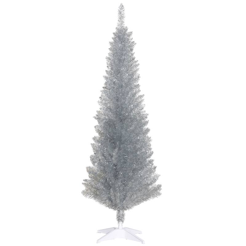 5FT Artificial Slim Pencil Christmas Tree with 294 Realistic Branch Tips and Plastic Stand - Silver - 5 Foot