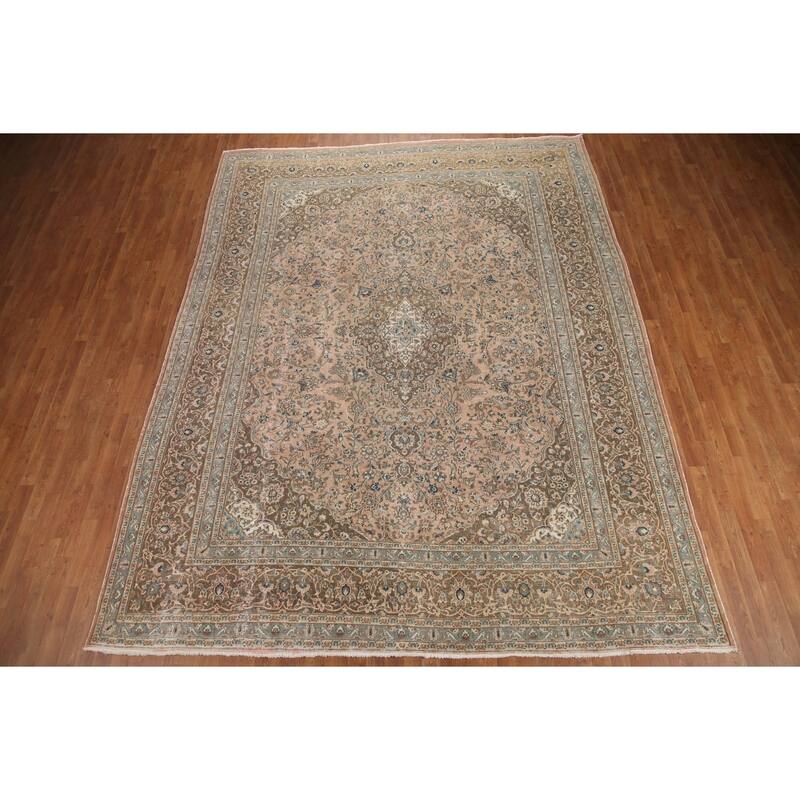 Hand Knotted Oriental 100% Wool Carpet Traditional Floral Pink Mashad Area Rug - 12' 5'' X 9' 7''
