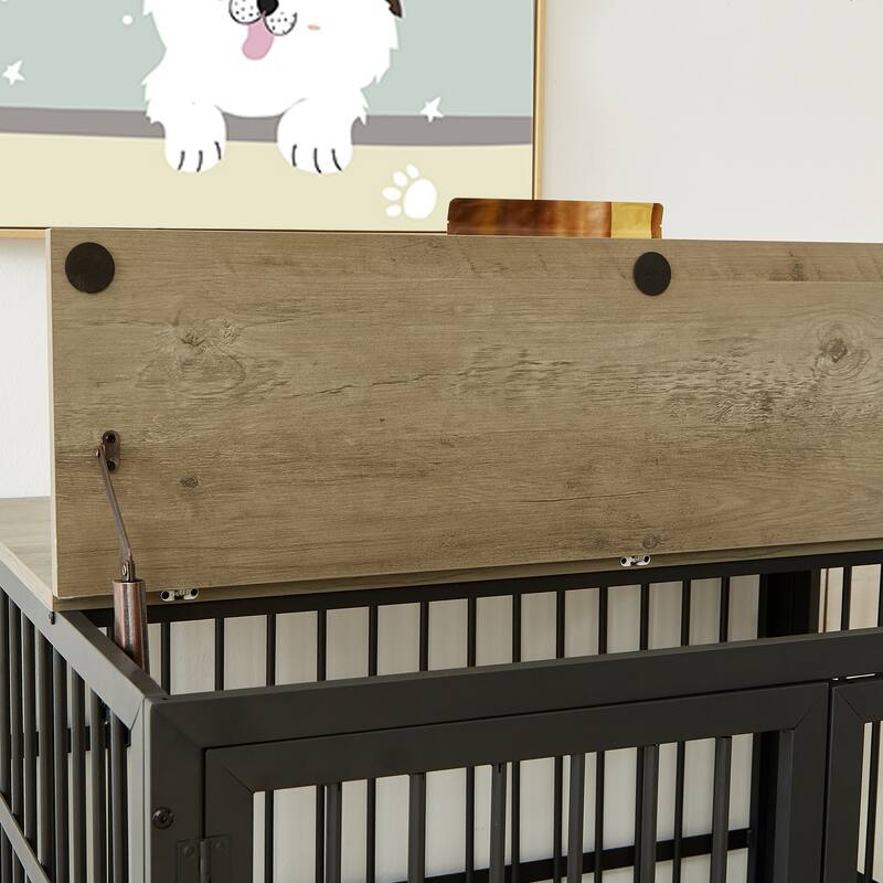Decorative Pet House, Dog Crate Furniture with Iron Frame Door and wheels