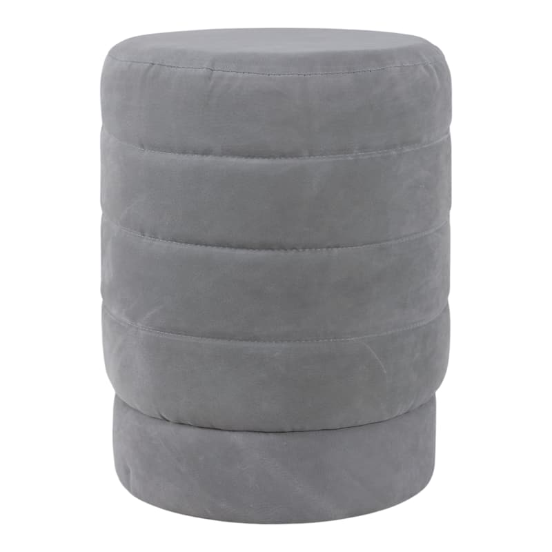 Suede Ottoman Round Compact Pouf Footstool Luxury Accent - 19" Grey
