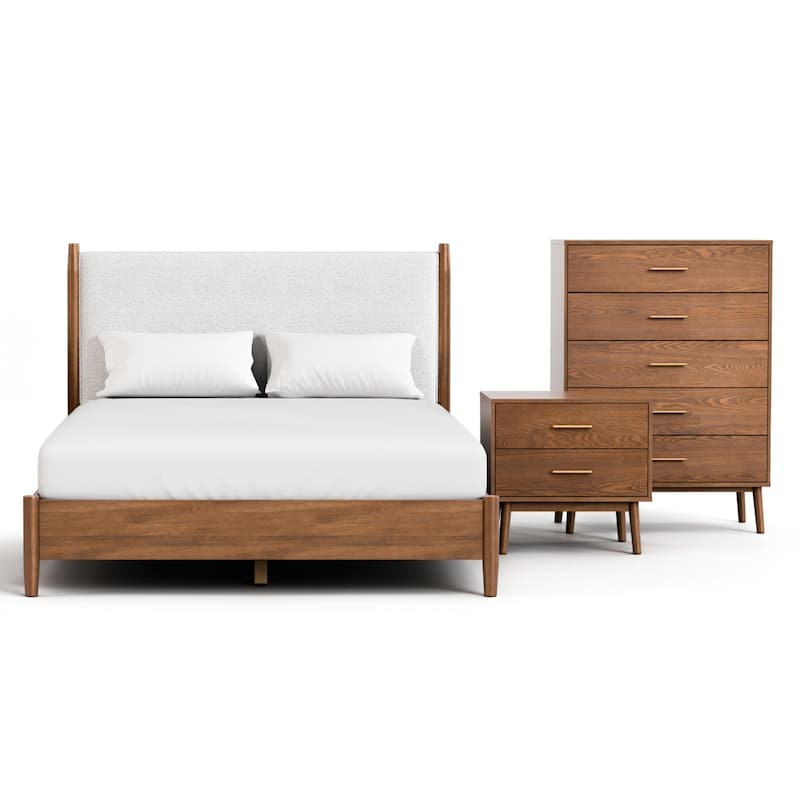Furniture of America Beau Midcentury 3-Piece Boucle Platform Bedroom Set