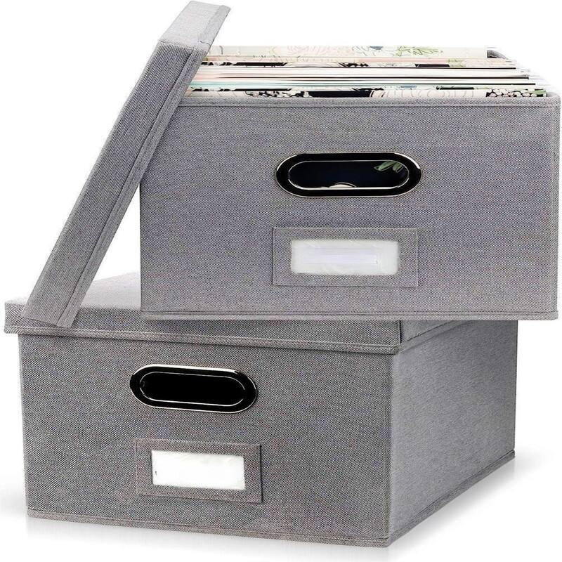 Decorative File Box Organizer Set of 2 - Grey