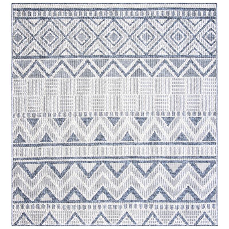 SAFAVIEH Bermuda Washable Zsofia Indoor/ Outdoor Waterproof Rug - 5'3" Square - Cream/Navy