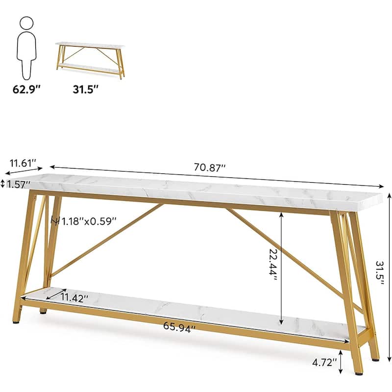 70.9 Inches Entry Console Table, Long Sofa Table - White