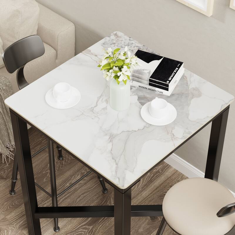 Square Cocktail Pub Bar Table Sintered Stone Tabletop - 28"W x 28"D x 42"H