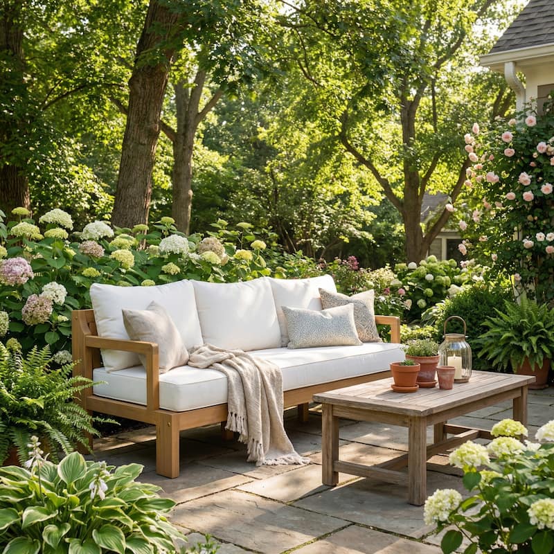 Christopher Knight Home - Modern Outdoor Acacia Wood 3-Seater Patio Sofa with Removable Water-Resistant Cushions - 3-Piece Set-Beige+Light Brown